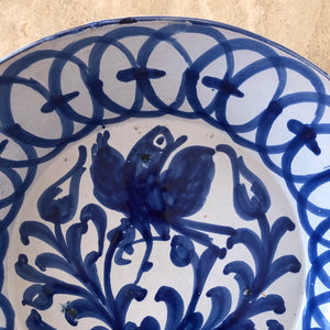 Spansk Stor Blå / Vit Keramikskål med fågel, Fajalauza
