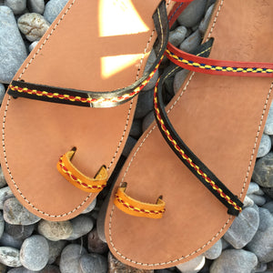 Sandaler Handgjorda i Skinn  / Svart - Röd - Gul