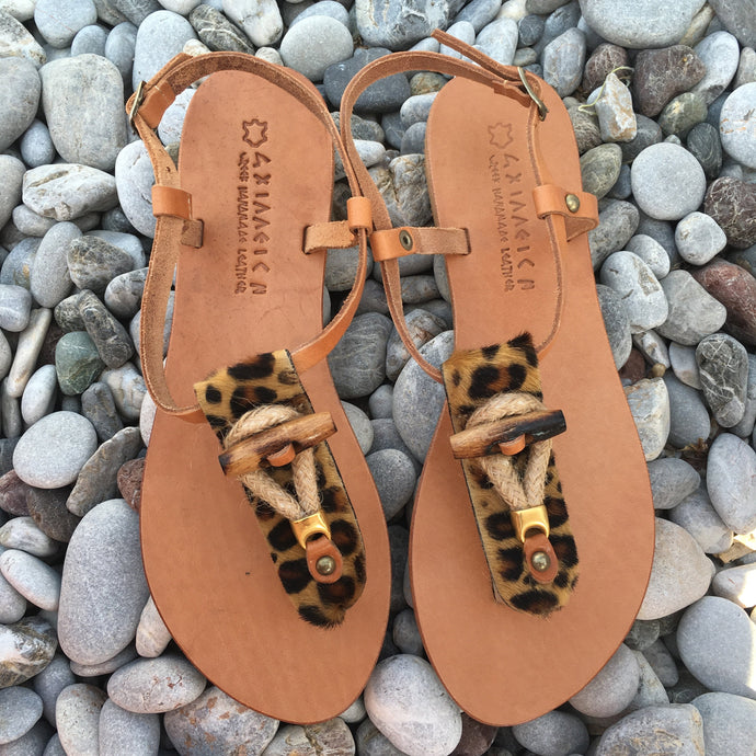Sandaler Handgjorda i Skinn  / Leopard mönster