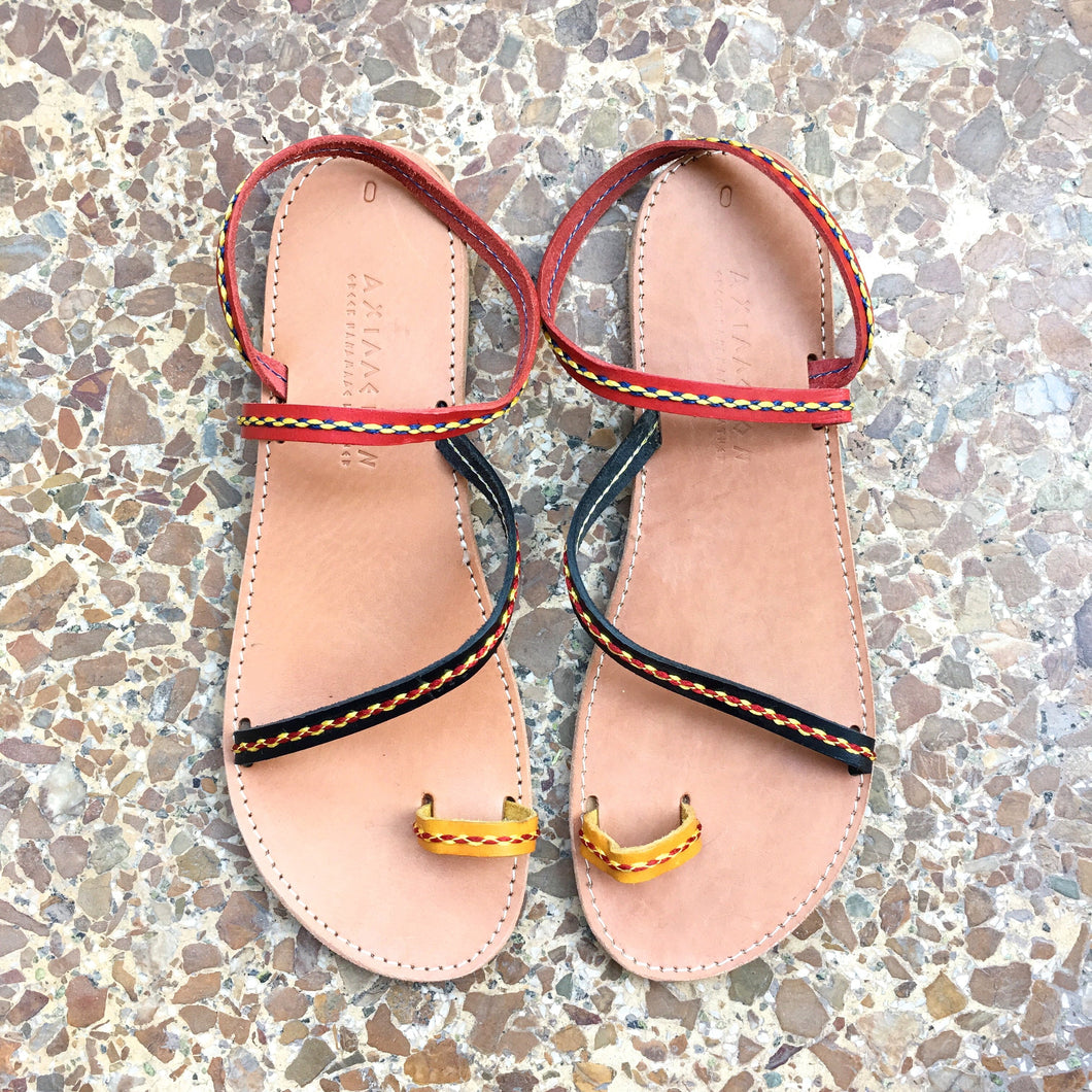 Sandaler Handgjorda i Skinn  / Svart - Röd - Gul