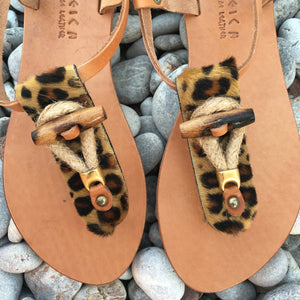 Sandaler Handgjorda i Skinn  / Leopard mönster