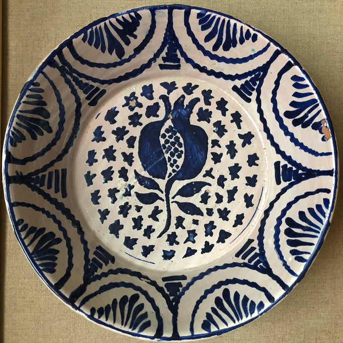 Spansk Stor Blå / Beige Keramikskål , Fajalauza